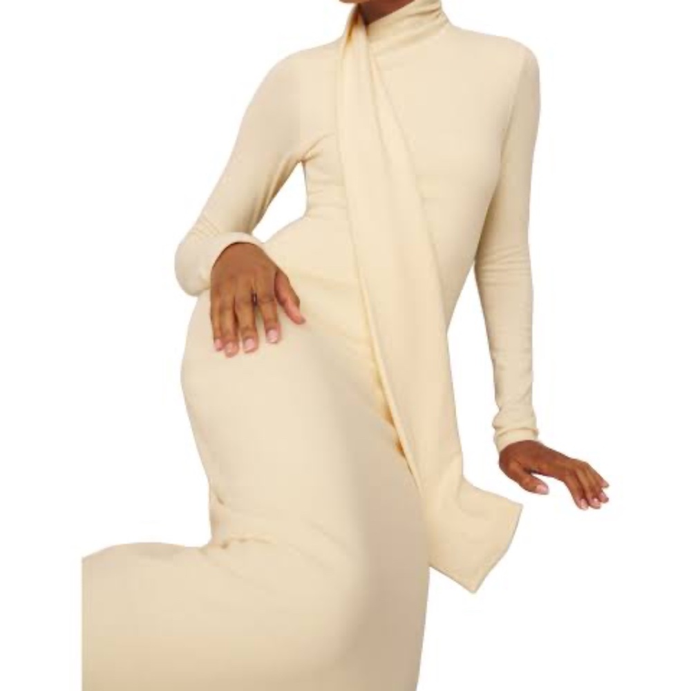 NWT Reformation Azure Scarf Knit Sweater Long Sleeve Maxi Dress Ivory Medium